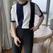 Men's Clothing Fashion New Striped Ice Silk Short Sleeved T Shirt Casual Simple Slim Style Men's Tops Trendy Knitted Sweater_viptrois.com