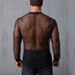 Mesh Sexy Hollow Perspective Nightclub Shirt Men's Long Sleeve Fitness Cotton T-shirt Breathable Clothing Shoulder Drop_viptrois.com