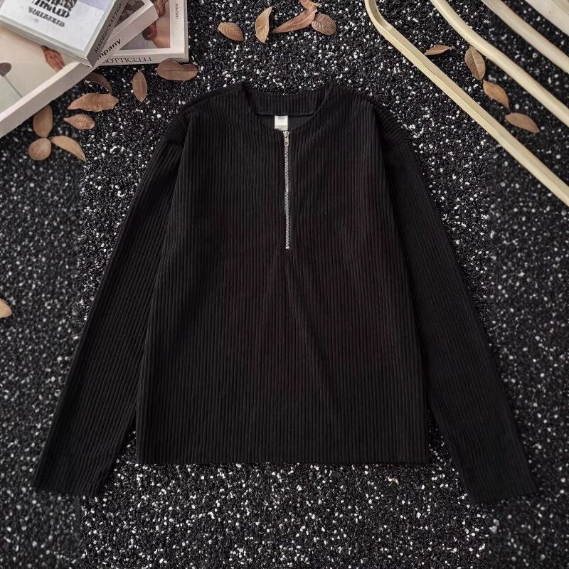 Rugged Half-Zip Corduroy Henley Shirt – Men's Textured Long Sleeve Tee (M-3XL, Breathable, Workwear-Inspired Layering Essential)_viptrois.com