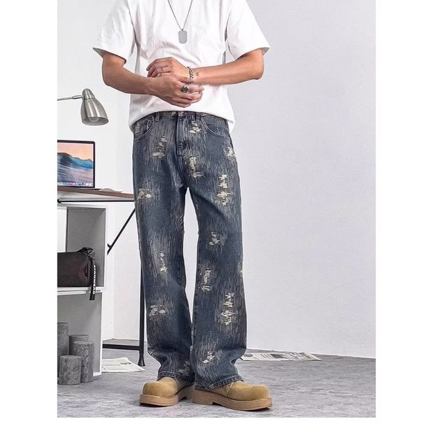 Men's Clothing Spring And Autumn New Jacquard Denim Jacket Suit Men's Handsome Retro High End Loose Casual Trousers_viptrois.com