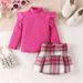 Children's dress Preppy girls' autumn and winter high-neck lace long-sleeved plaid waist skirt for children_viptrois.com