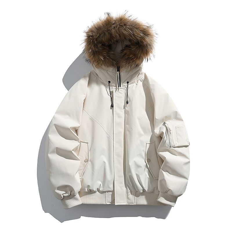 Men's Clothing Streetwear Hooded Down Jacket With Fox Fur Collar, 650+ Fill Power White Duck Feather, Oversized Fit, Windproof Winter Coat_viptrois.com