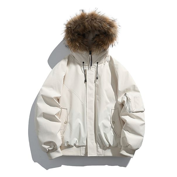 Men's Clothing Streetwear Hooded Down Jacket With Fox Fur Collar, 650+ Fill Power White Duck Feather, Oversized Fit, Windproof Winter Coat_viptrois.com