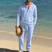 Men's Linen Cotton Casual Lounge Set Long Sleeve Hooded Shirt And Pants Comfortable Oversized Loungewear_viptrois.com