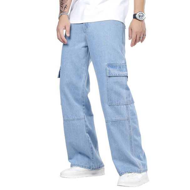 2025 Autumn New Men's Casual Jeans American Trend Loose Trousers Wide-leg Trousers Tooling Multi-pocket Trousers_viptrois.com