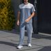 "Men's Color Block Waffle Knit Short Sleeve Set – Breathable Loose Fit Crew Neck T-Shirt & Casual Pants (Black/Khaki/Grey/Green, Sizes S-XXXL)"_viptrois.com