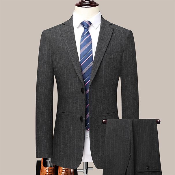Men's Set, Business Casual Professional Formal Suit, Slim Fit Mini Suit Jacket, Men's Trousers Two-Piece Set_viptrois.com