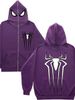 American Style Casual Hooded Long Zipper Men's Autumn And Winter New Youth Loose Casual Spider-Man Printed Sweatshirt_viptrois.com
