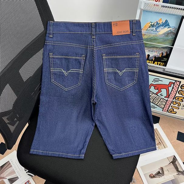 Summer Thin Men's Denim Shorts Casual Straight Leg Loose Fit Mid-Length Five-Pocket Stretch Riding Pants_viptrois.com