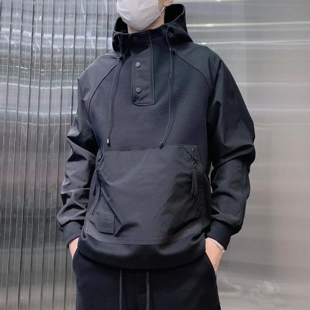 Men's Hooded Jacket, Fashionable And Versatile, Personalized Workwear Pocket, Trendy And Elegant Pullover Top_viptrois.com