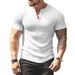 Men's New Solid Color Summer Versatile T-shirt Henley Shirt Casual Knit Short-sleeved Tops_viptrois.com