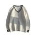 V-Neck Men's Autumn Winter Knitted Sweater Korean Version Loose Thick Base Shirt Black And White Yarn Long Sleeved Top_viptrois.com