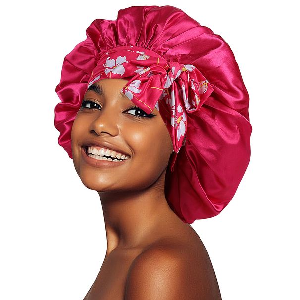 New Cross Border Satin Nightcap Hot Sale Wide Brim Long Tail Ribbon Print Large Round Hat One Piece Drop Shipping_viptrois.com
