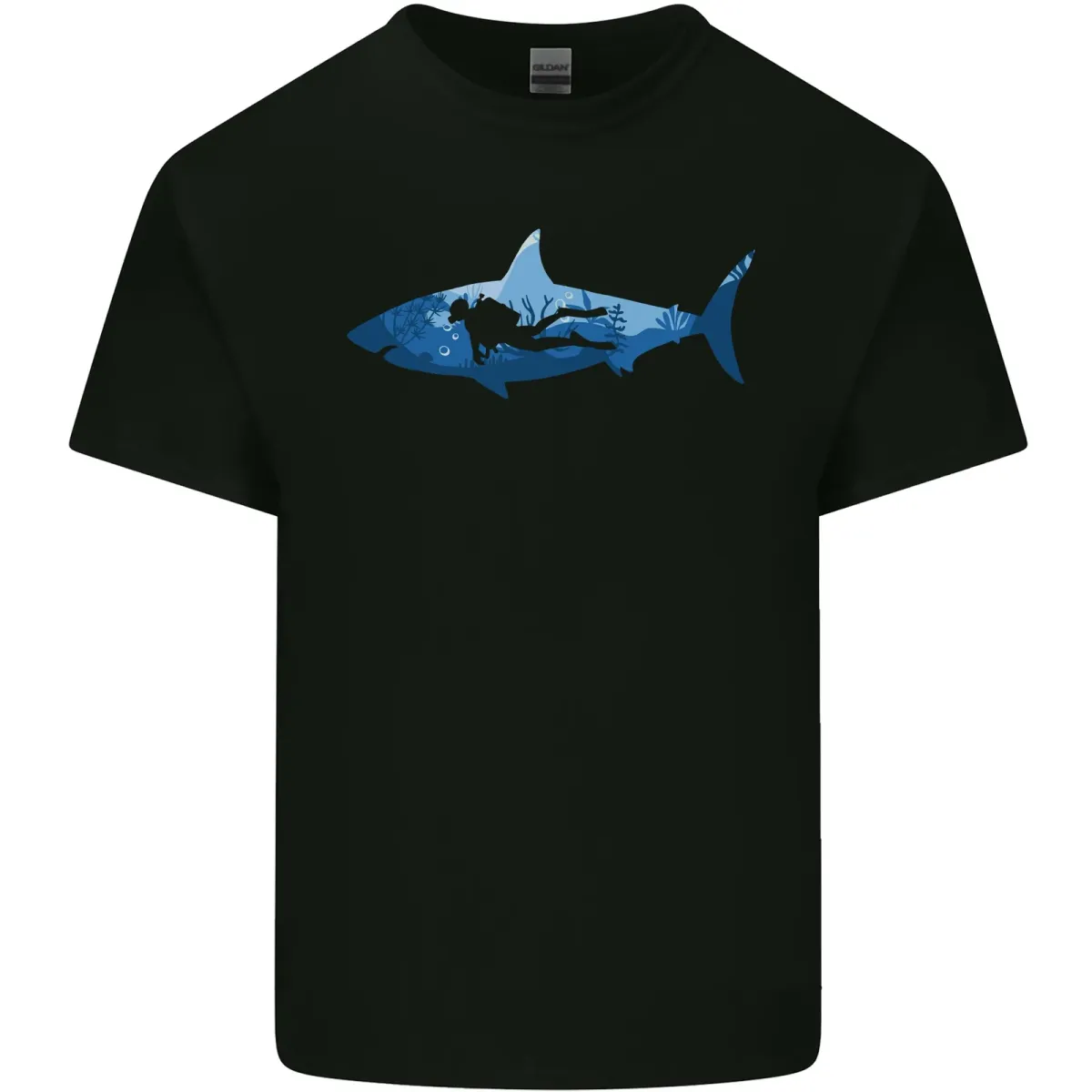 Great White Shark Scuba Diver Diving Mens Cotton T-Shirt Mens Womens Tees Top Tee Top_viptrois.com