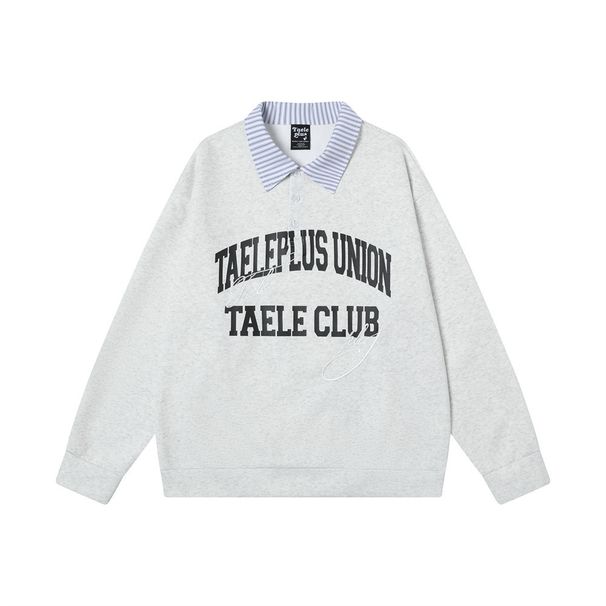 College Style Two-Piece Polo Sweatshirt American High Street Trend Letter Print Striped Turn-Down Collar Pullover_viptrois.com