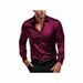 Burgundy Men's Business Casual Long Sleeve Commuter Work Shirt Glossy Reflective Silky Satin_viptrois.com