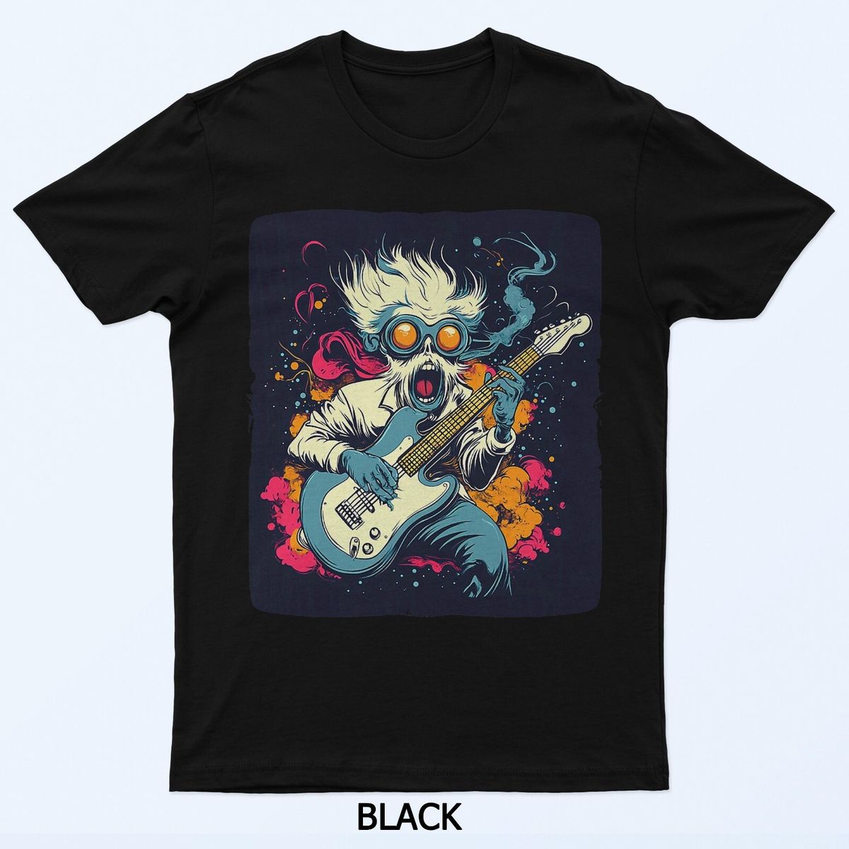 Vibrant Crazy Scientist And Guitar Combo For A Rock Vibe T-Shirt Mens Womens Tees Top_viptrois.com