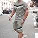 European And American Foreign Trade Summer New Trendy Simple 3D Printed Color-block Short-sleeve T-shirt Set, Men's_viptrois.com