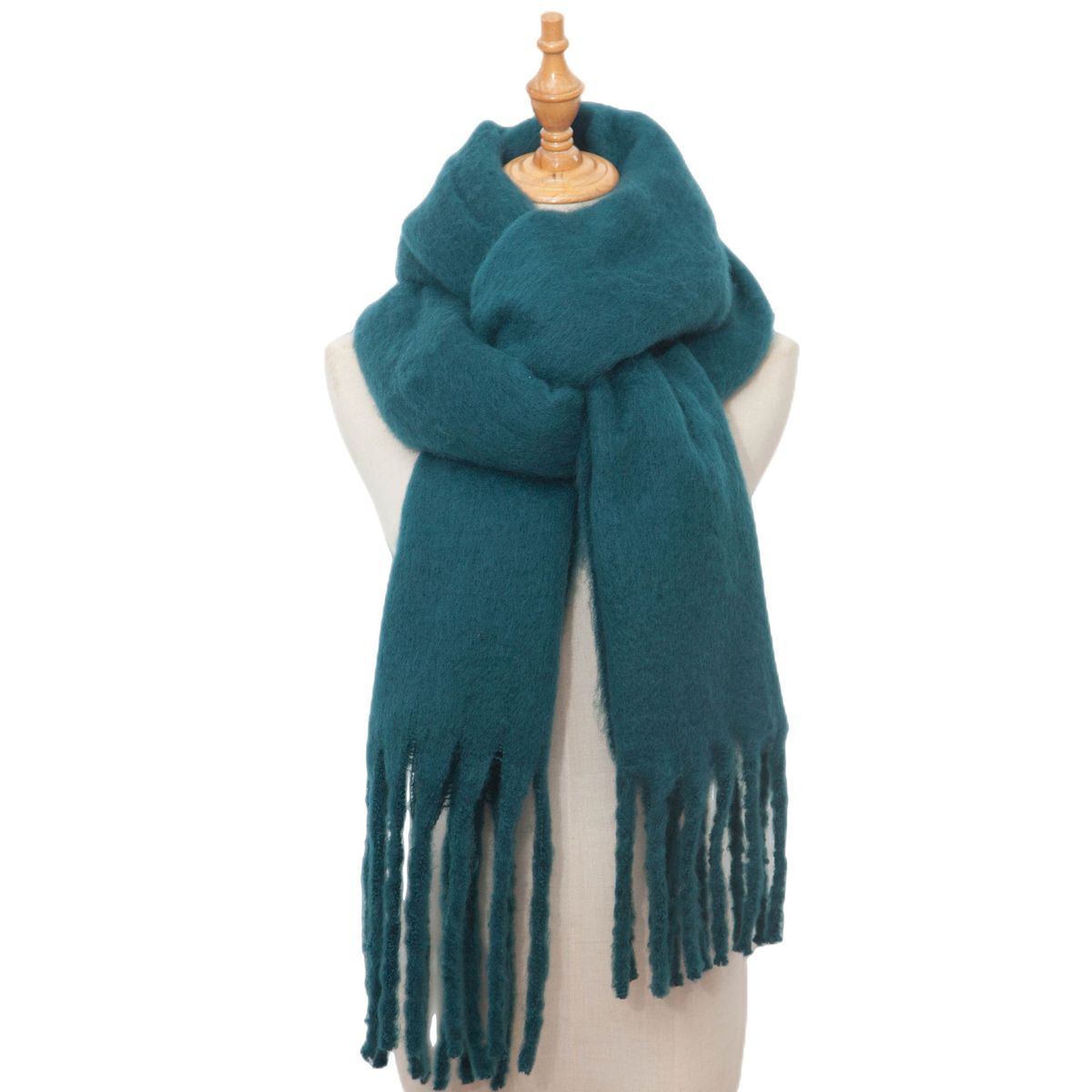 Unisex Women's shawl long fringe coarse beard grass green thick solid color scarf_viptrois.com