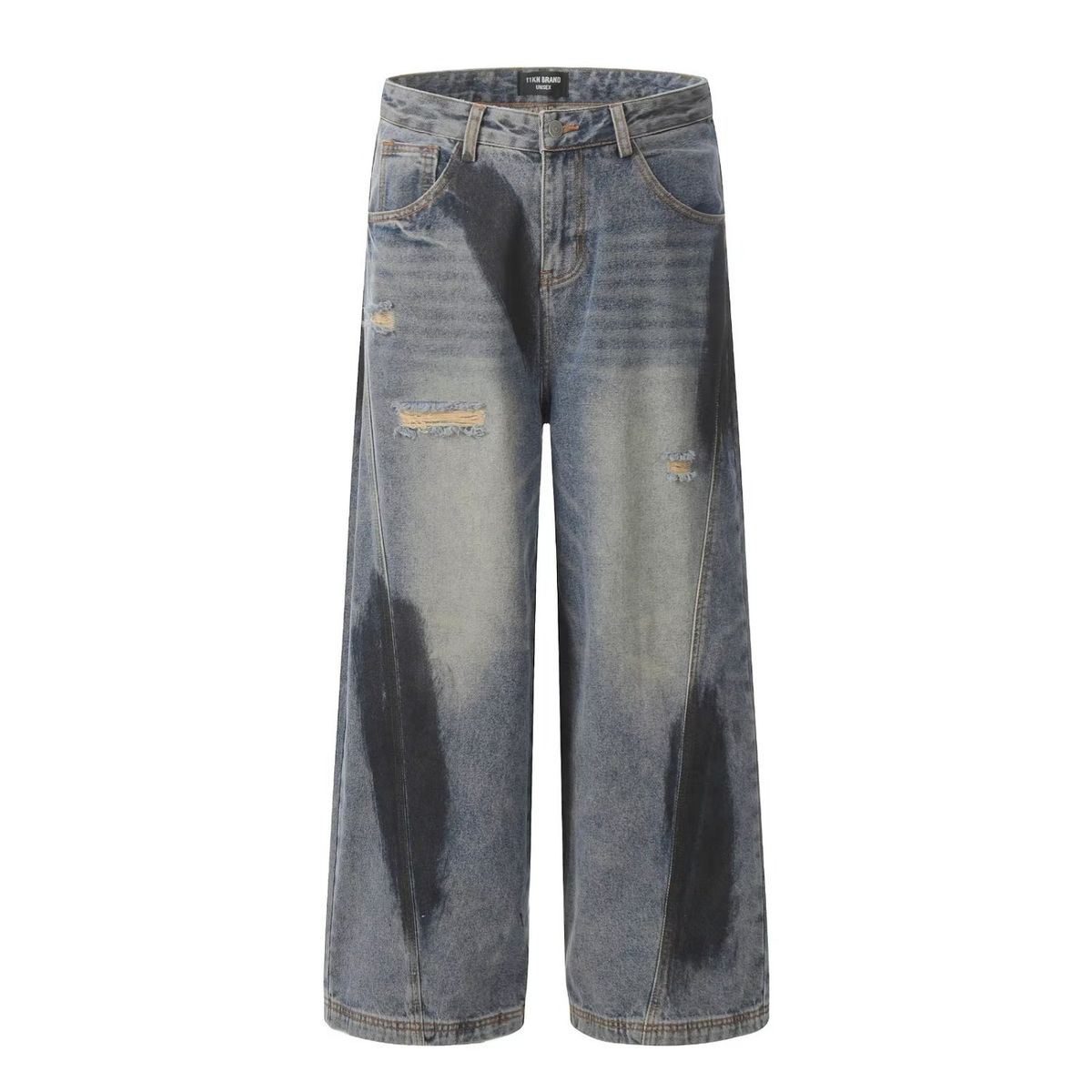 Unisex High Street Vibe Ripped Jeans Retro Washed Loose Straight Leg Wide Leg Pants_viptrois.com