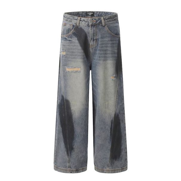 Unisex High Street Vibe Ripped Jeans Retro Washed Loose Straight Leg Wide Leg Pants_viptrois.com