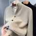 Men’s Mock Neck Knit Cardigan – Thickened Casual Pullover With Pockets (M-XXXL, Off-White/Grey/Black/Brown)_viptrois.com