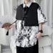 Summer National New Chinese Style Pan Button Spliced Short Fashion Print Loose Casual Half Sleeved Shirt_viptrois.com