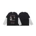 Trendy American-style Washed Patchwork Faux Two-piece Long-sleeve T-shirt For Men, Autumn Fashion, Loose Fit_viptrois.com