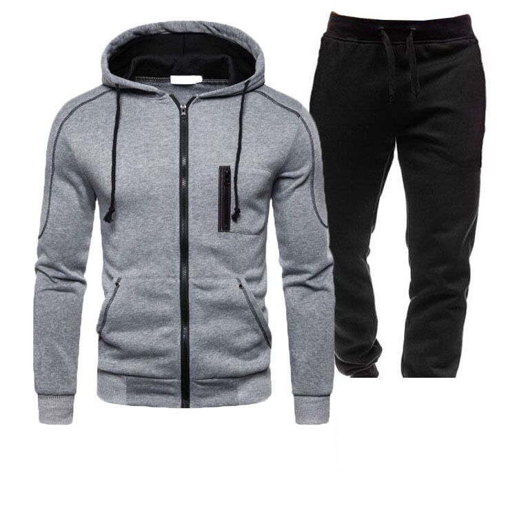 Men's Clothing Cardigan Zipper Hooded Sweatshirt Suit Digital Casual Sports Solid Color Men's Sweatshirt Sweatpants_viptrois.com