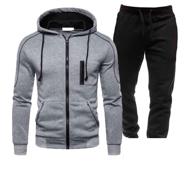 Men's Clothing Cardigan Zipper Hooded Sweatshirt Suit Digital Casual Sports Solid Color Men's Sweatshirt Sweatpants_viptrois.com