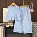 Girls' Lace Trim Set – Sleeveless Top & Wide-Leg Pants (Color Block Plaid Summer Outfit)_viptrois.com