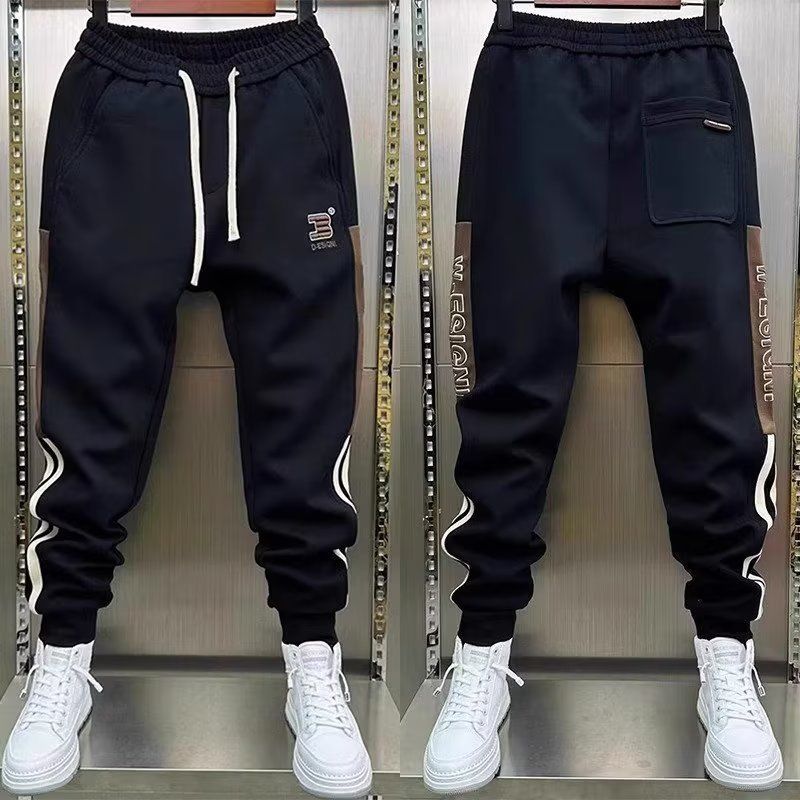 Men's Fleece Lined Thickened Casual Sports Jogger Pants Luxury Embroidered Slim Fit Sweatpants Style Black For Autumn Winter_viptrois.com