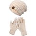 hot selling winter fashion knitted wool hat for women warm hat gloves two piece set thickened plus velvet cold hat_viptrois.com
