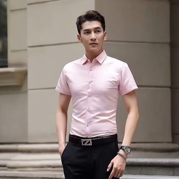 Summer White Shirt Men's Long Sleeved Business Casual Slim Fit Workwear Short Sleeved Groomsman Shirt_viptrois.com
