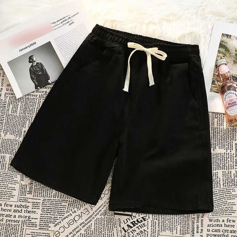 Men's Clothing Elastic Waist Denim Shorts Men's Summer Thin Loose Straight Pants Bf Trend Casual Shorts_viptrois.com