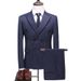 Men's Casual European And American Business Striped Double-breasted Suit, Groom, Best Man, Banquet Host, Three-piece Suit + Waistcoat + Long Pants_viptrois.com