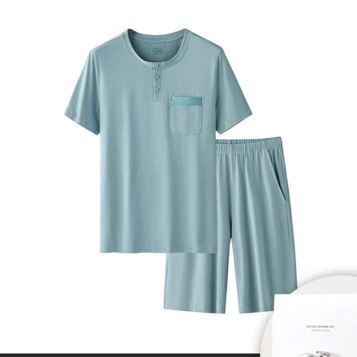 Men's Clothing Cotton Pajamas Solid Color Casual Short Sleeved Teenagers Home Clothes_viptrois.com
