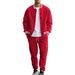 Men's Loose Sports Suit Autumn Winter American Style Stand Up Collar Velvet Casual Jacket Baseball Uniform Trousers_viptrois.com