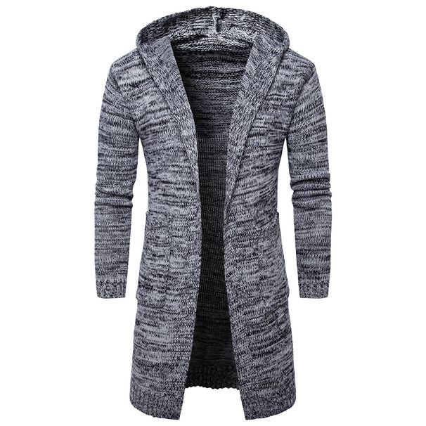 Pure Winter New Hooded Thickened Cardigan European Size Men's Solid Color Knitted Sweater Spring Autumn Jacket_viptrois.com