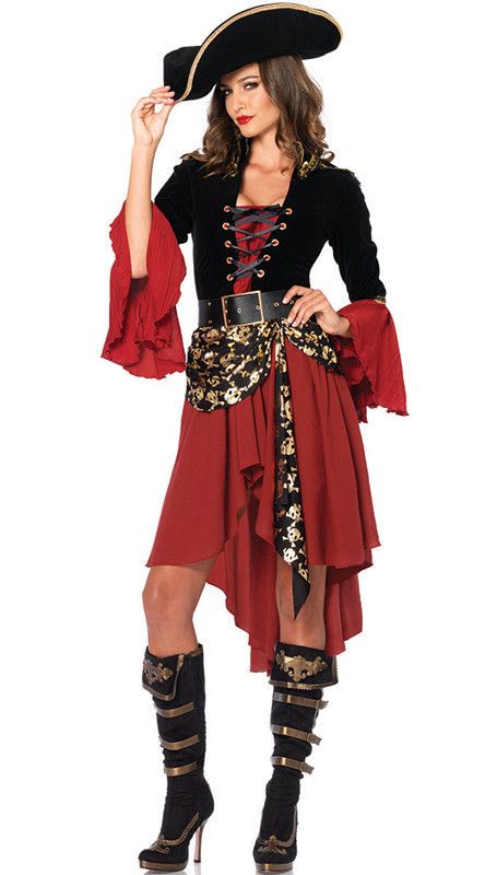 Pirates Of The Caribbean Costume Halloween Queen Gold Skull Adult Luxurious Stage Cosplay Pirate Outfit_viptrois.com