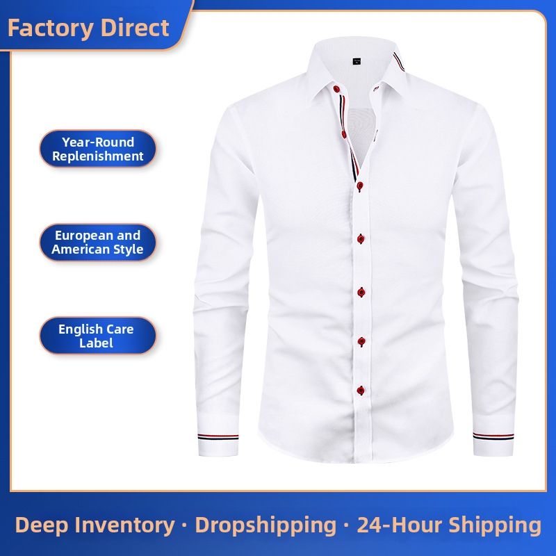 Men's Oxford Long Sleeve Shirt With Woven Tape Trim – Classic Textured Fabric & Contemporary Accent For Smart Casual Wear_viptrois.com
