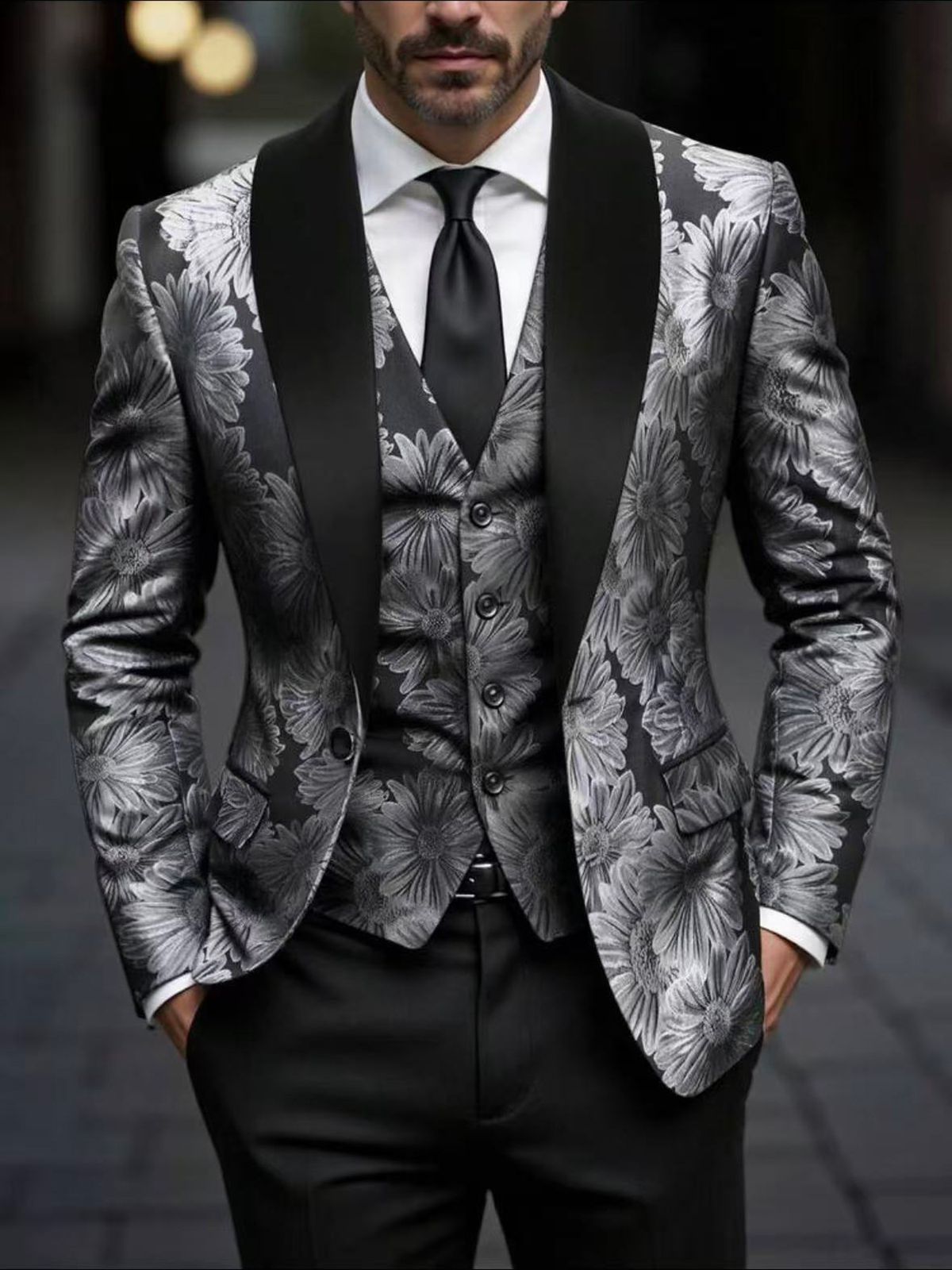 Men's Slim Fit Printed Suit Jacket Trendy Casual Wedding Host Groom's Fashion_viptrois.com