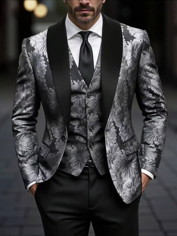 Men's Slim Fit Printed Suit Jacket Trendy Casual Wedding Host Groom's Fashion_viptrois.com