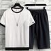 Men's Clothing Ice Silk Suit Loose Large Size Casual Sports Suit Short Sleeved Cropped Pants Two Piece Suit_viptrois.com