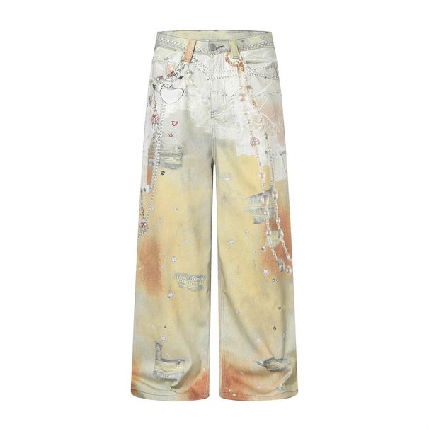 Punk Chain 3D Digital Print Wide-Leg Jeans Men's Street Style Tie-Dye Vintage Niche Straight-Leg Pants_viptrois.com