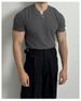 Men's Clothing Summer New Short Sleeved Sweater Men's Henley Collar Button Slim Fit Business Ice Silk Trend T Shirt_viptrois.com