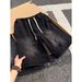 Men's Washed Pleated Denim Shorts Summer Outerwear Shark Gill Drawstring Five Point Casual Mid-Length Pants_viptrois.com