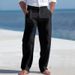 Men's Clothing Cotton And Linen Pants Button Decoration Drawstring Summer Beach Pants Straight Solid Color Comfortable Breathable Trousers_viptrois.com