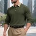 Men’s Ribbed Knit Polo Shirt – Relaxed Fit Long Sleeve Button-Up Casual T-Shirt (S-XXXL, French Textured Fabric)_viptrois.com