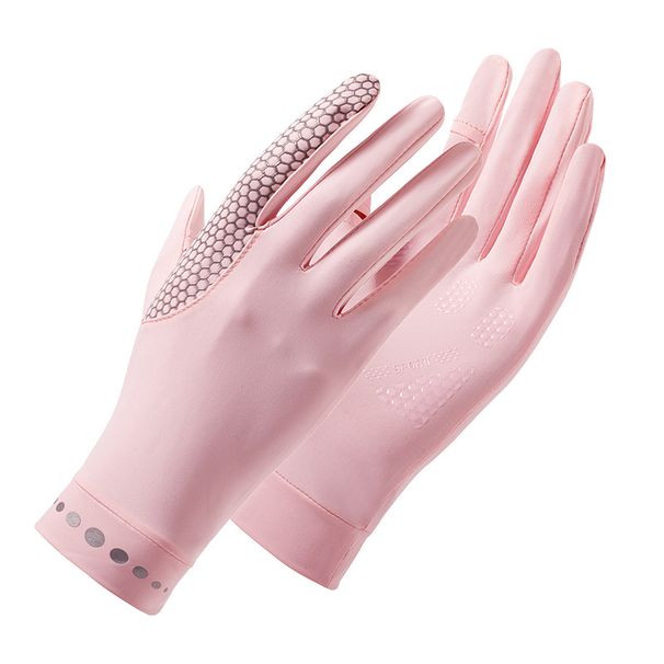 Sunscreen gloves ladies spring and summer outdoor riding ice silk anti-ultraviolet full finger dew finger cool feeling thin gloves men_viptrois.com